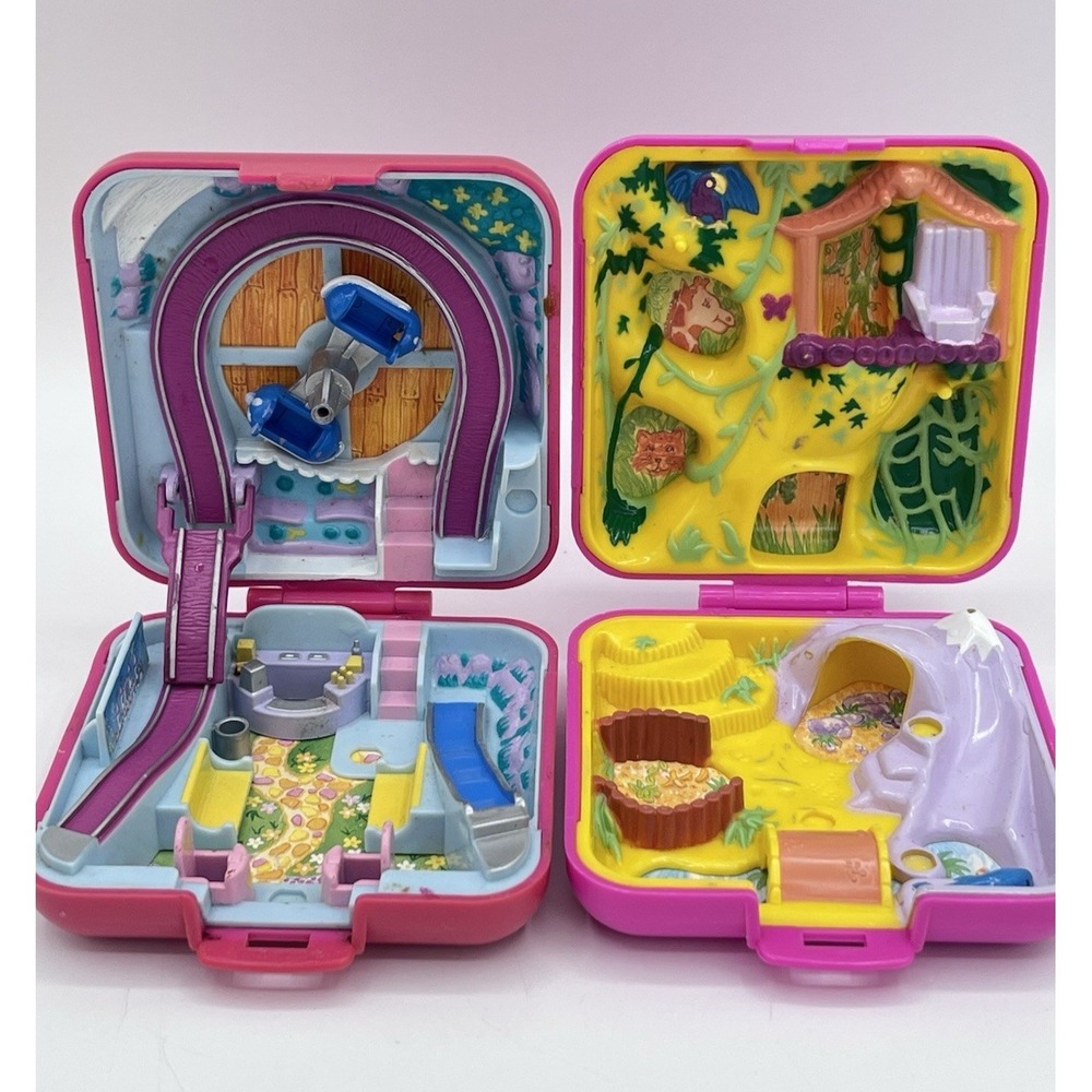 Vtge Polly Pocket Bluebird 1989 Wild Zoo World & Polly World Fun Fair no figures